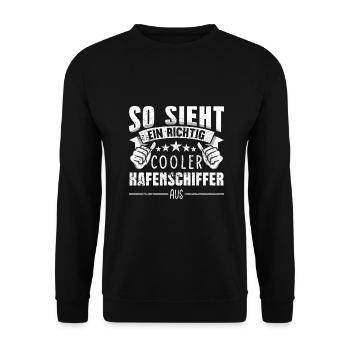 Hafenschiffer So sieht ein richtig cooler aus - Unisex Pullover - Schwarz - Vorne - Alina (178cm) & Michal (187cm)