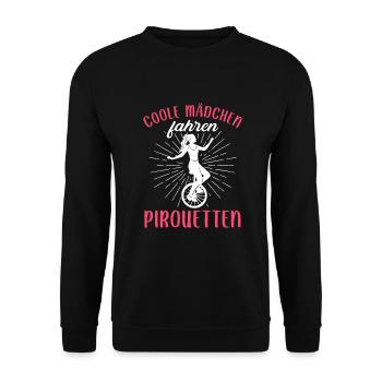 Coole Mädchen fahren Pirouetten Einrad - Unisex Pullover - Schwarz - Vorne - Alina (178cm) & Michal (187cm)