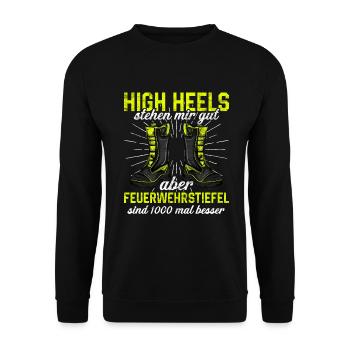 Feuerwehrfrau Feuerwehr Feuerwehrmann Mama - Unisex Pullover - Schwarz - Vorne - Alina (178cm) & Michal (187cm)