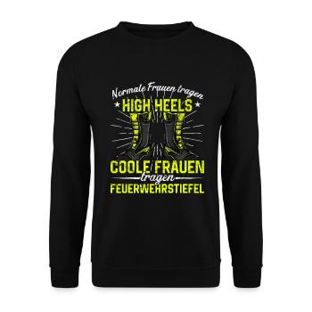 Feuerwehrfrau Feuerwehr Feuerwehrmann Mama - Unisex Pullover - Schwarz - Vorne - Alina (178cm) & Michal (187cm)