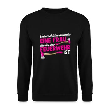 Feuerwehrfrau Feuerwehr Feuerwehrmann Mama - Unisex Pullover - Schwarz - Vorne - Alina (178cm) & Michal (187cm)