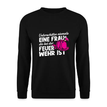 Feuerwehrfrau Feuerwehr Feuerwehrmann Mama - Unisex Pullover - Schwarz - Vorne - Alina (178cm) & Michal (187cm)