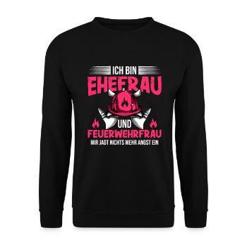 Feuerwehrfrau Feuerwehr Feuerwehrmann Mama - Unisex Pullover - Schwarz - Vorne - Alina (178cm) & Michal (187cm)