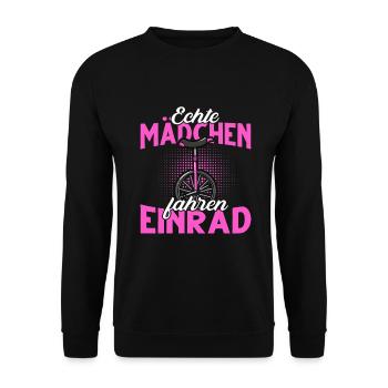 Echte Mädchen fahren Einrad - Unisex Pullover - Schwarz - Vorne - Alina (178cm) & Michal (187cm)