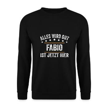 Fabio Vorname Name Geburtstag - Unisex Pullover - Schwarz - Vorne - Alina (178cm) & Michal (187cm)
