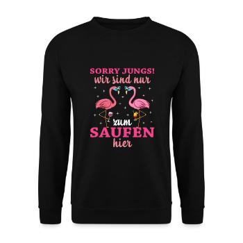Flamingo Junggesellenabschied Frauen jga Saufen - Unisex Pullover - Schwarz - Vorne - Alina (178cm) & Michal (187cm)