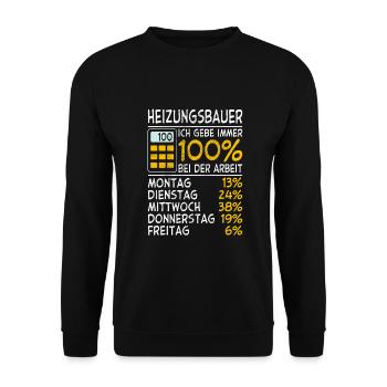 Heizungsbauer Ich gebe immer 100% bei der Arbeit - Unisex Pullover - Schwarz - Vorne - Alina (178cm) & Michal (187cm)