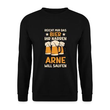 Reicht mir das Bier Arne Saufen Namen - Unisex Pullover - Schwarz - Vorne - Alina (178cm) & Michal (187cm)