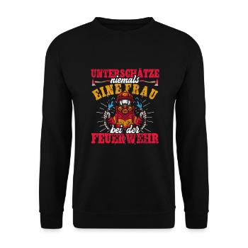 Feuerwehrfrau Feuerwehr Feuerwehrmann Mama - Unisex Pullover - Schwarz - Vorne - Alina (178cm) & Michal (187cm)