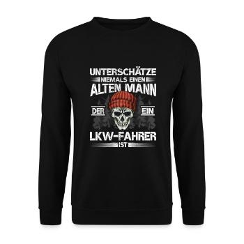 LKW-Fahrer Alter mann Lastkraftwagen - Unisex Pullover - Schwarz - Vorne - Alina (178cm) & Michal (187cm)