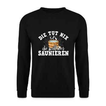 Sauna Schwitz Aufguss Saunakilt Bademantel - Unisex Pullover - Schwarz - Vorne - Alina (178cm) & Michal (187cm)