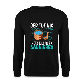 Sauna Schwitz Aufguss Saunakilt Bademantel - Unisex Pullover - Schwarz - Vorne - Alina (178cm) & Michal (187cm)