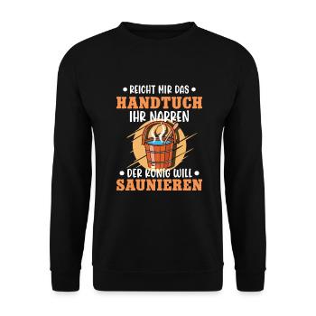 Sauna Schwitz Aufguss Saunakilt Bademantel - Unisex Pullover - Schwarz - Vorne - Alina (178cm) & Michal (187cm)