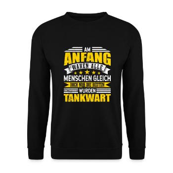 Tankwart Alle Menschen gleich - Unisex Pullover - Schwarz - Vorne - Alina (178cm) & Michal (187cm)