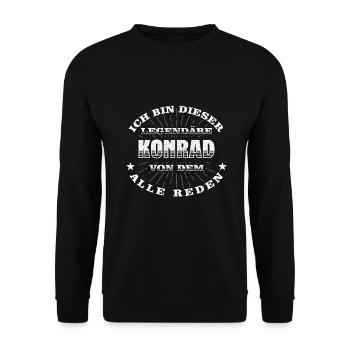 Legendärer Konrad lustiger vorname Name - Unisex Pullover - Schwarz - Vorne - Alina (178cm) & Michal (187cm)
