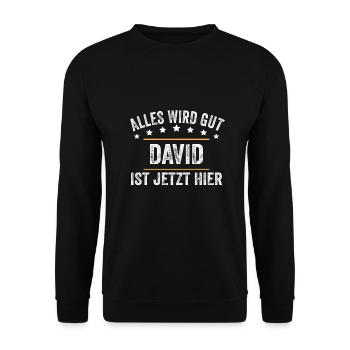 David Vorname Name Geburtstag - Unisex Pullover - Schwarz - Vorne - Alina (178cm) & Michal (187cm)