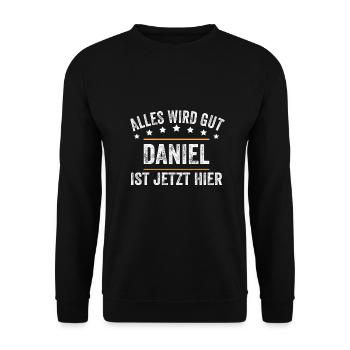 Daniel Vorname Name Geburtstag - Unisex Pullover - Schwarz - Vorne - Alina (178cm) & Michal (187cm)