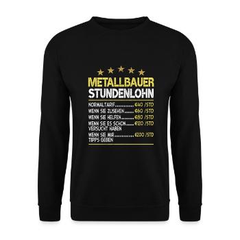 Stundenlohn Metallbauer - Unisex Pullover - Schwarz - Vorne - Alina (178cm) & Michal (187cm)