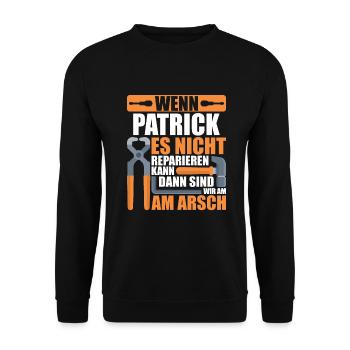 Vorname Patrick Name Geburtstag Geschenk - Unisex Pullover - Schwarz - Vorne - Alina (178cm) & Michal (187cm)