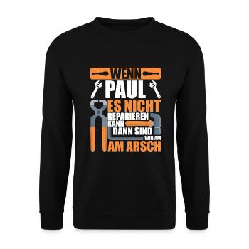 Vorname Paul Name Geburtstag Geschenk - Unisex Pullover - Schwarz - Vorne - Alina (178cm) & Michal (187cm)