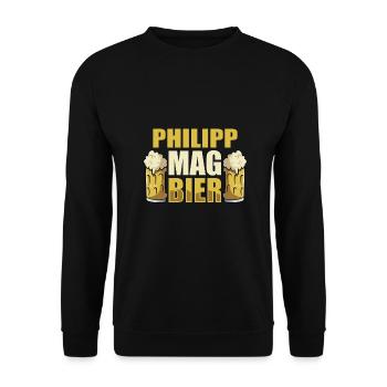 Philipp mag Bier Name Geburtstag - Unisex Pullover - Schwarz - Vorne - Alina (178cm) & Michal (187cm)