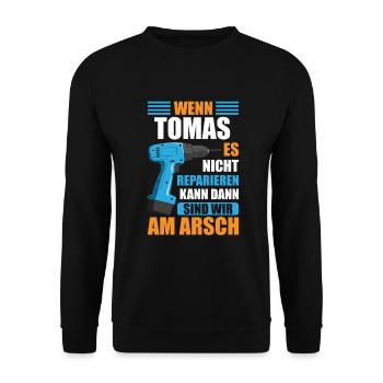 Tomas Vorname Name Geburtstag Reparieren - Unisex Pullover - Schwarz - Vorne - Alina (178cm) & Michal (187cm)