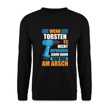 Torsten Vorname Name Geburtstag Reparieren - Unisex Pullover - Schwarz - Vorne - Alina (178cm) & Michal (187cm)