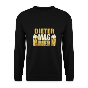Dieter mag Bier Name Geburtstag - Unisex Pullover - Schwarz - Vorne - Alina (178cm) & Michal (187cm)