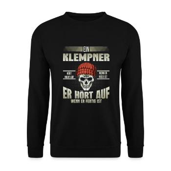 Klempner hört auf wenn er fertig ist - Unisex Pullover - Schwarz - Vorne - Alina (178cm) & Michal (187cm)