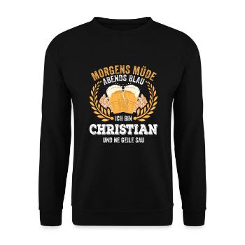 Christian Vorname Name Geburtstag Bier saufen - Unisex Pullover - Schwarz - Vorne - Alina (178cm) & Michal (187cm)