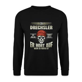 Drechsler hört auf wenn er fertig ist - Unisex Pullover - Schwarz - Vorne - Alina (178cm) & Michal (187cm)