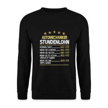 Stundenlohn Automechaniker - Unisex Pullover - Schwarz - Vorne - Alina (178cm) & Michal (187cm)