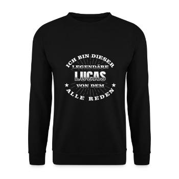 Legendärer Lucas lustiger vorname Name - Unisex Pullover - Schwarz - Vorne - Alina (178cm) & Michal (187cm)
