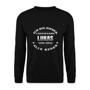 Legendärer Lukas lustiger vorname Name - Unisex Pullover - Schwarz - Vorne - Alina (178cm) & Michal (187cm)