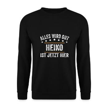 Heiko Vorname Name Geburtstag - Unisex Pullover - Schwarz - Vorne - Alina (178cm) & Michal (187cm)