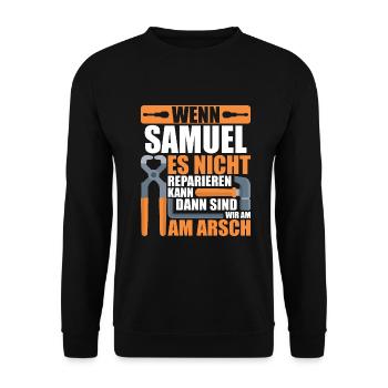 Vorname Samuel Name Geburtstag Geschenk - Unisex Pullover - Schwarz - Vorne - Alina (178cm) & Michal (187cm)