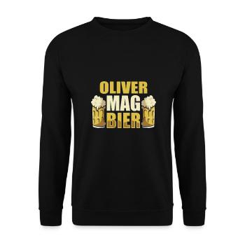 Oliver mag Bier Name Geburtstag - Unisex Pullover - Schwarz - Vorne - Alina (178cm) & Michal (187cm)