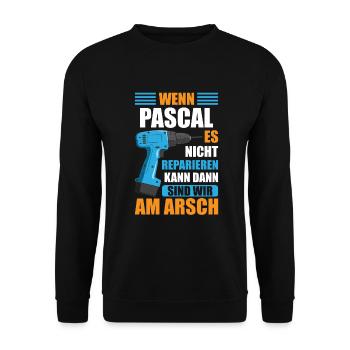 Pascal Vorname Name Geburtstag Reparieren - Unisex Pullover - Schwarz - Vorne - Alina (178cm) & Michal (187cm)