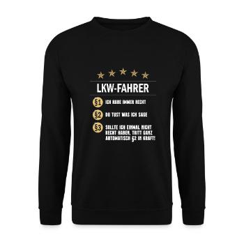 LKW- Fahrer Paragraph - Unisex Pullover - Schwarz - Vorne - Alina (178cm) & Michal (187cm)