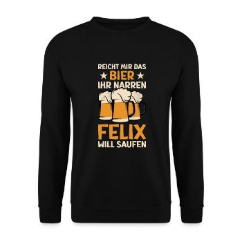 Reicht mir das Bier Felix Saufen Namen - Unisex Pullover - Schwarz - Vorne - Alina (178cm) & Michal (187cm)