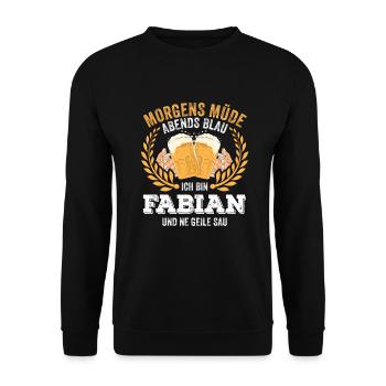 Fabian Vorname Name Geburtstag Bier saufen - Unisex Pullover - Schwarz - Vorne - Alina (178cm) & Michal (187cm)