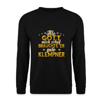 Klempner Gott mich schuf - Unisex Pullover - Schwarz - Vorne - Alina (178cm) & Michal (187cm)