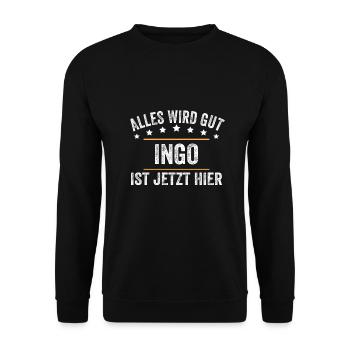 Ingo Vorname Name Geburtstag - Unisex Pullover - Schwarz - Vorne - Alina (178cm) & Michal (187cm)