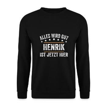 Henrik Vorname Name Geburtstag - Unisex Pullover - Schwarz - Vorne - Alina (178cm) & Michal (187cm)