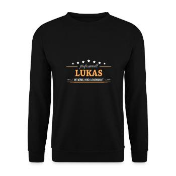 Professionell Lukas Name Vorname - Unisex Pullover - Schwarz - Vorne - Alina (178cm) & Michal (187cm)