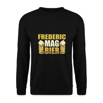 Frederic mag Bier Name Geburtstag - Unisex Pullover - Schwarz - Vorne - Alina (178cm) & Michal (187cm)