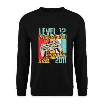 Level 12 freigeschaltet legendär seit 2011 - Unisex Pullover - Schwarz - Vorne - Alina (178cm) & Michal (187cm)