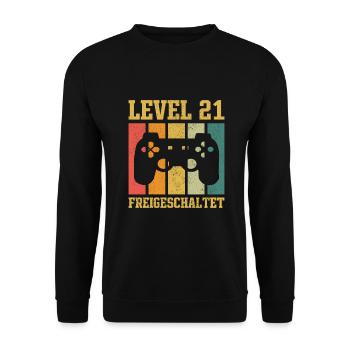 Level 21 freigeschaltet - Unisex Pullover - Schwarz - Vorne - Alina (178cm) & Michal (187cm)