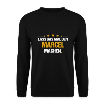 Lass das mal den Marcel machen Name - Unisex Pullover - Schwarz - Vorne - Alina (178cm) & Michal (187cm)