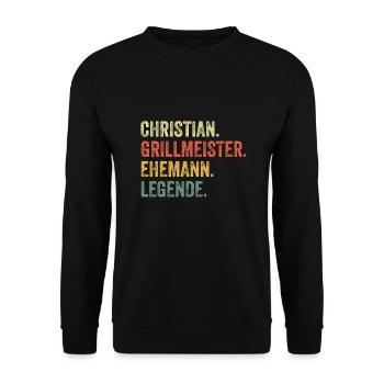 Christian Grillmeister Ehemann Vorname Grillen - Unisex Pullover - Schwarz - Vorne - Alina (178cm) & Michal (187cm)